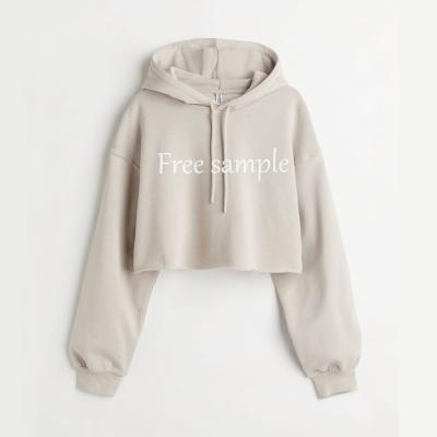 China New Pima Cotton Fleece Design Logo White Women's Long Sleeve Fashionable Custom Crop Top 100% Top Hoodie Anti Shrink for sale