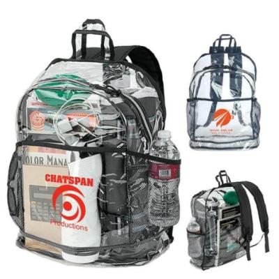 China Waterproof Clear PVC Front Backpack With Two Mesh Side Pockets for sale