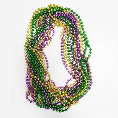 China Holiday decorations 2021 hot sales green yellow colors Mardi Gras necklace pearl cheap necklaces gift purple for sale