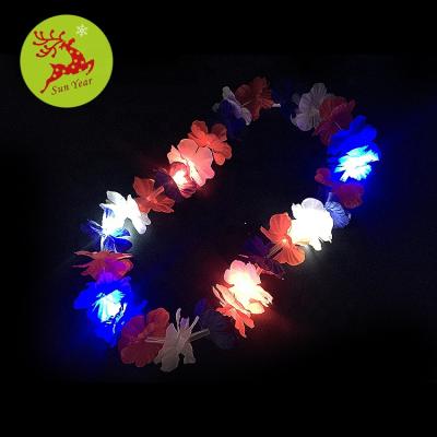 China Fast/Slow/Steady 4th of July Decoration Led Artificial Fabric Hawaii Flower Flashing Leis for sale