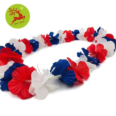 China Fast/Slow/Regular 4th of July Decoration Led Lightweight Artificial Fabric Hawaii Flower Leis for sale