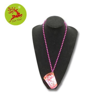 China Other Custom Logo Printed Plastic Shot Glass Pendant With Beaded Necklace for sale