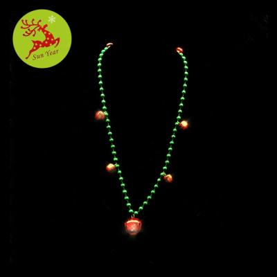 China Wholesale Christamas Home Decor Christmas Necklace Jingle Bell Bead Chain Necklaces Green Red For Christmas Party Decoration for sale