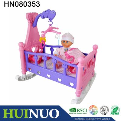 China Mini Plastic Toy Furniture Doll Bed With 12 Inch Doll HN080353 for sale