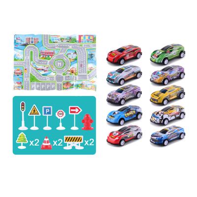 China Toy Road Mini Sign Playset Pull Back Metal Car Diecast Toy With Mat HN927378 for sale