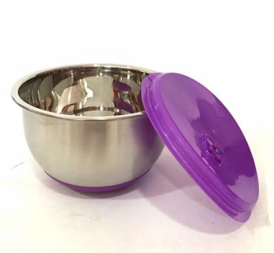 China Disposable Colorful Stainless Steel Salad Bowl Set With PP Lid Silicone Bottom / Stainless Steel Food Container for sale