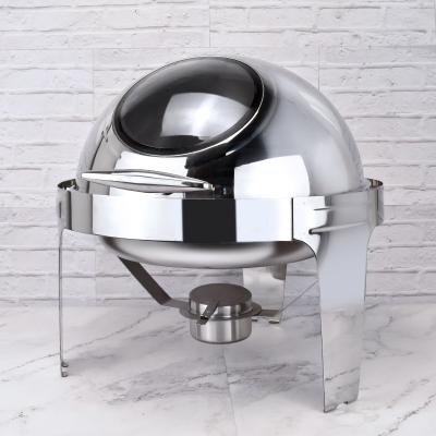 China Hufa Eco-Friendly Commercial Hospitality Supplies Buffet Round Food Warmer Roll Top Chafing Dish With Glass Lid for sale