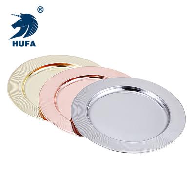 China Disposable Reusable 12 Inch Circle Dish Metal Plates Food Safety Round Dish Stainless Steel Charger Dish for sale