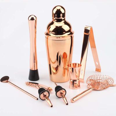 China Recyclable Bartender Shaker Stainless Steel Rose Gold 550ml 9 Piece Cocktail Shaker for sale