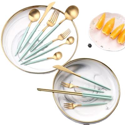 China Sustainable 304 Stainless Steel 4 Piece Cutlery Set Frosted Gold Spoon Fork Knife Cutlery Set for sale