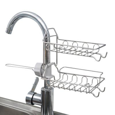 China Stainless Steel Sustainable Faucet Holder Sponge Kitchen Hanging Cart Organizer for Towel and Soap Brush Sponge for sale