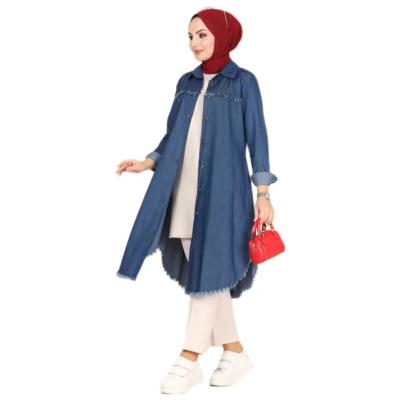 China D0020 Stylish Women's Custom Made Turkish Jeans Lasted Coat Middle East Arabia Muslim Islamic Clothing Wholesale Solid Casual Jacket for sale