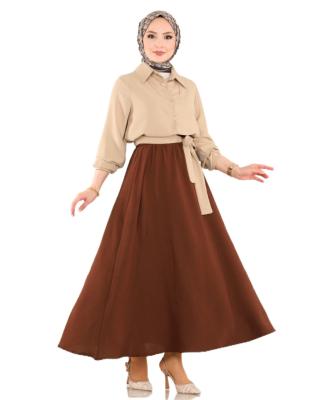 China 2023 D0044 Turkey set breathable modest tops and low skirt two piece abaya islamic clothing girls skirt suit muslim moq custom for sale