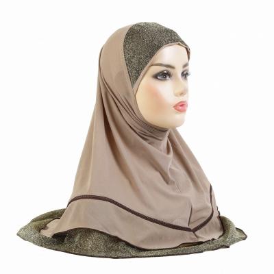 China Hijab girl Amira H0116 Eid hijab one piece beautiful full cover easy pull on head scarf with shimmer lurex muslim women snap hat for sale