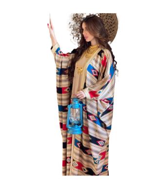 China S0035 Breathable Muslim Woman Modest Wear Printed Elegant Casual Bat Sleeve Ladies Maxi Dress Striped Suit Islam Abaya Set Dubai Stock for sale