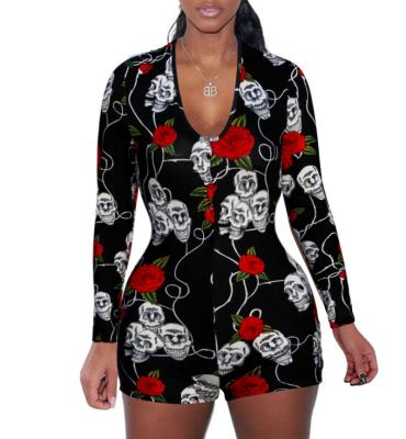 China New Design QUICK DRY Women's Bodycon Onesie Adult Print Stretchy Pajamas Sexy Women One Piece Romper Sleepwear for sale