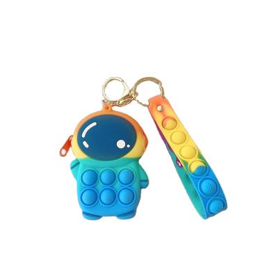 China Sensory Noises Case Toy Push Bubble Purse Sensory Spaceman Astronaut Stress Reliever Silicone Handbag Funny Sensory Bags for sale