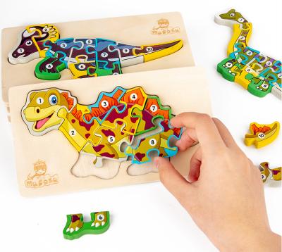 China China Cartoon 3D Dinosaur Puzzle Wooden Animal Shape Toy Toys Matching Jigsaw Puzzle Toy For Children for sale