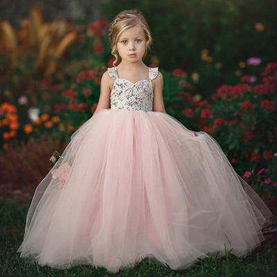 China Wholesale Children's Clothing Anti-wrinkle Child Wedding Party Dress Performance Party Dress Elegant Gauze Floral Flower Princess Dress for sale