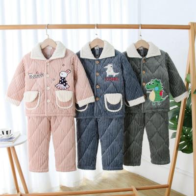 China Cute Breathable Cartoon Children Pajamas Boys And Girls Padded Cotton Pajamas Warm Coral Bottoms Winter Home Suit for sale