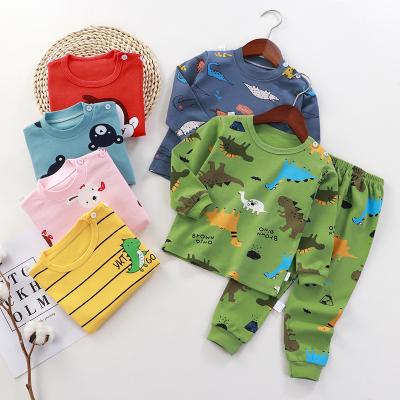 China 2021 Autumn Kids Clothing Breathable Cotton Long Sleeve Pantsuit Boys And Girls Neutral Cartoon Pajamas Baby Clothes for sale