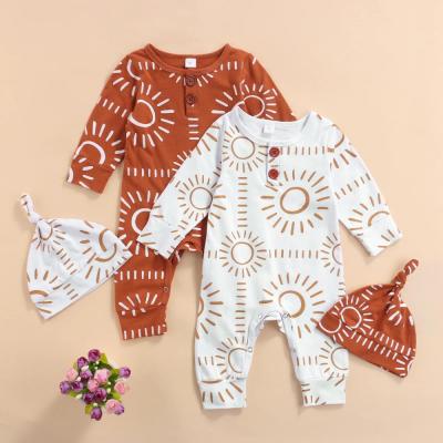 China Other Spring Autumn Newborn Cotton Floral Baby Girls Rompers Toddler Baby Pajamas Headband 2pcs Long Sleeve Overalls Kids Baby Clothes for sale