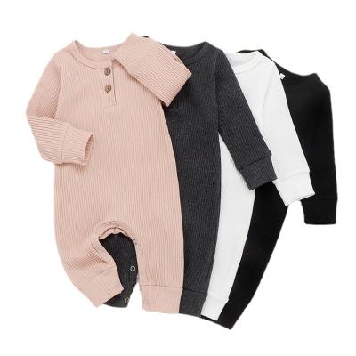 China Other Fashion European Solid Color Baby Rompers Baby Long Sleeve Organic Baby Clothes Striped Baby Overalls for sale