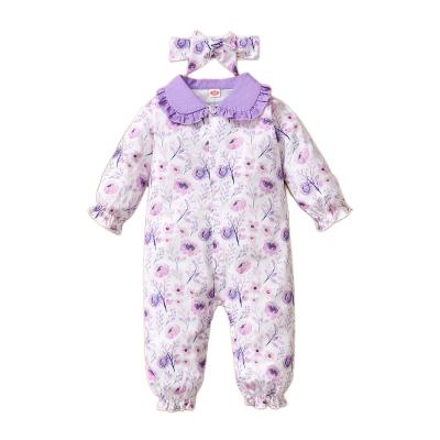 China 100% Polyester Wholesales Rompers Babies Kids Sleeving Jumpsuit Purple Autumn Child Clothin One Piece Soft Cotton Jumpsuit Print Clothing for sale