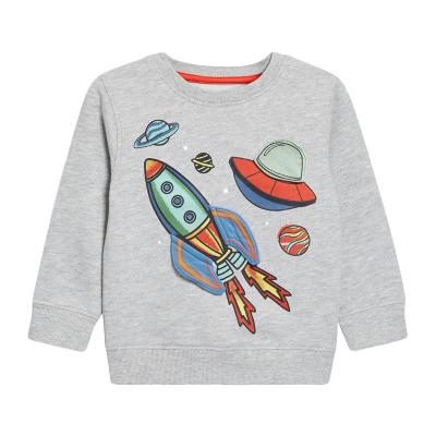 China Custom Anti-wrinkle thick kids cartoon Rocket kids fall/winter hoodie new and cold gray velvet long sleeve sweatshirt for sale