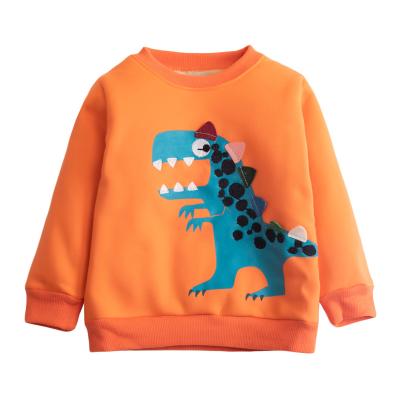 China custom kids Hoodie, winter plain cartoon dinosaur, cotton baby hoodie orange boy Anti-wrinkle logo spring top long for sale