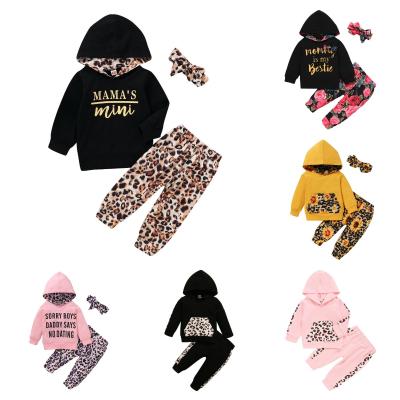 China Anti-wrinkle Newborn Baby Long Sleeve Leopard Print Hoodie Sweatshirt Tops+ Panty Clothes Outfits Set for sale