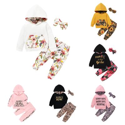 China infant clothes 2pcs spring fall hooded tops babies Anti-wrinkle floral pants outfits kids hoodie toddler tracksuits girl clothing set for sale