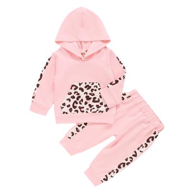 China Anti-wrinkle Baby Clothes Autumn Winter Leopard Hoodie Sets With Pockets Girls Sweatshirts Tracker Outfits for sale