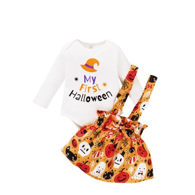 China Popular Casual Kids Clothes Sets Girls Halloween T-shirt Outfit Overall Skirt Winter Babies Dress Halloween Costume for sale