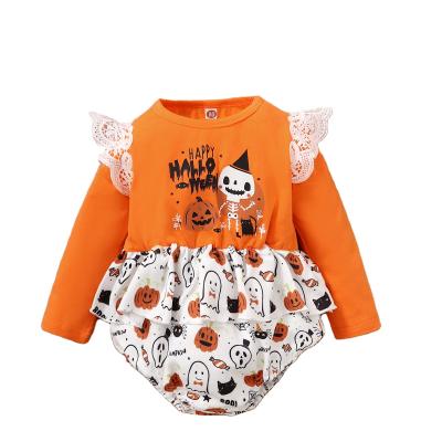 China 2021 Halloween casual alphabet overalls for baby and kid Halloween pumpkin print caterpillar long sleeve costume for sale