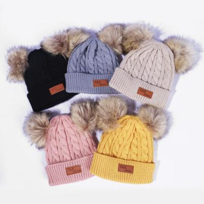 China COMMON pom pom knitted Customized Cotton Beanie Winter Kids Acrylic Winter Beanie Warm Hat for sale