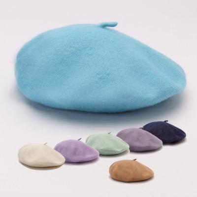 China Comfortable Adults Multi Color Flat Surface Wool Beanie Beret Hats For Women for sale