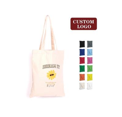 China Fashionable Custom Logo Printed Canvas Tote Medium Shopping Bag With Interior Pockets for sale