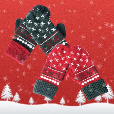 China Warm& Suppliers Jacquard Cozy Acrylic Green Winter Warm Christmas Knitted Hand Gloves for sale