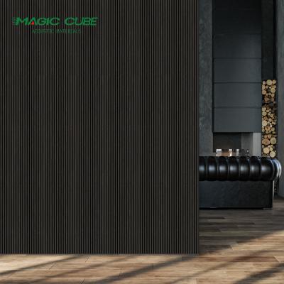 China Natural 15mm Thickness Oak Slat Wall Panel Flame Retardant with Black MDF for sale