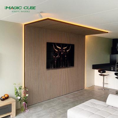 China Noise Reducing Acoustic Wooden Slat Wall Panel 2400*600*21mm with MDF Polyester Fiber for sale