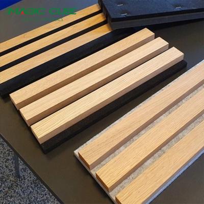 China Polyester Thickness 9mm/12mm Modern Design Style MDF Veneer Acoustic Wood Slat Panels for sale