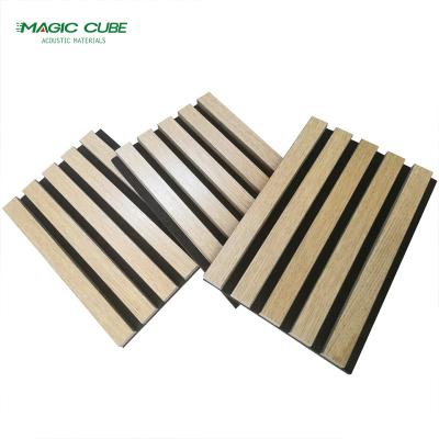 China Modern Design Style 12kg/pc Acoustic Wood Veneer MDF Slatted Panel with Polyester Backing for sale