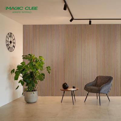 China Listening Room Timber Slat Panel Wall With Black Acoustic Tissue Behind for sale