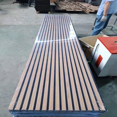 China Customized Internal Decorative Slat Wood And Pet Wall Slat Acoustic Wooden Polyester Panel For Stadium for sale