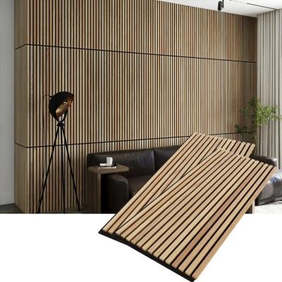 China Acoustic Wood Wall Panels For Interior  PET Felt Board Wooden Acoustical Slat Panel For Interior Decor 600*2400mm for sale