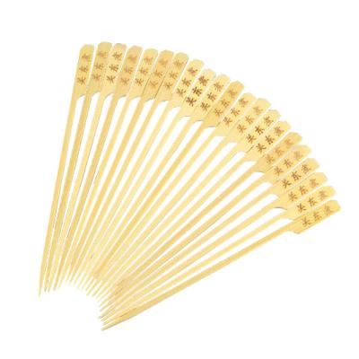 China Heat Resistance Natural Disposable Bamboo Skewers Healthy BBQ Skewers Printed Logo Kebab Skeweres for sale