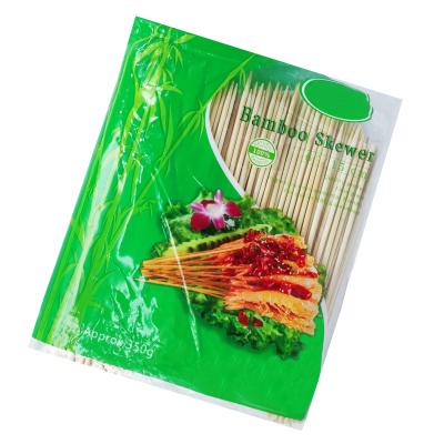 China Natural Eco-friendly Heat Resistance BBQ Bamboo Skewer Chinese Flat Bamboo Skewer Printed Logo Round Bamboo Skewers for sale