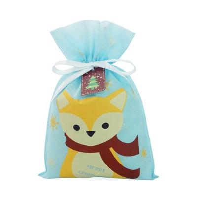 China Gift Design Christmas Party Package Eco Blue Non Woven Packing Bag Customized Non Woven Material Drawstring Bag for sale