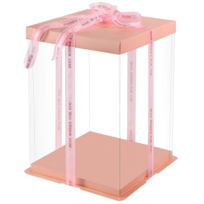 China Disposable Cajas De Tortas Ready To Ship 4inch 6inch 8inch 10inch Large 12inch Food Grade Transparent Pink Clear Cake Box for sale